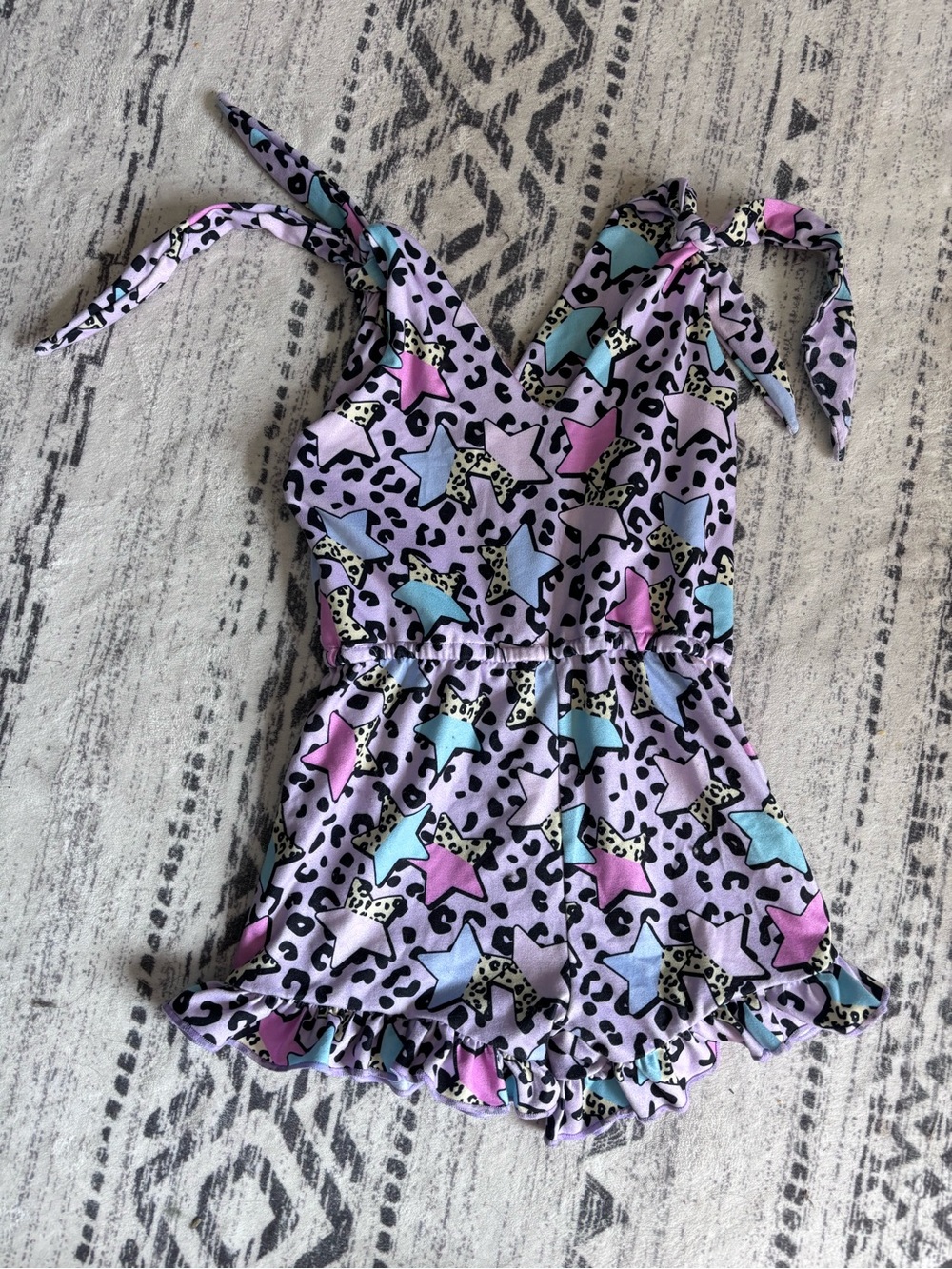 Girls Star Print Romper in Lavender with Pastel Stars